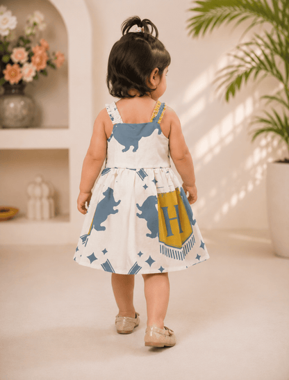 Baby Girls Hufflepuff Print Cotton Frock - Mashoom Janan