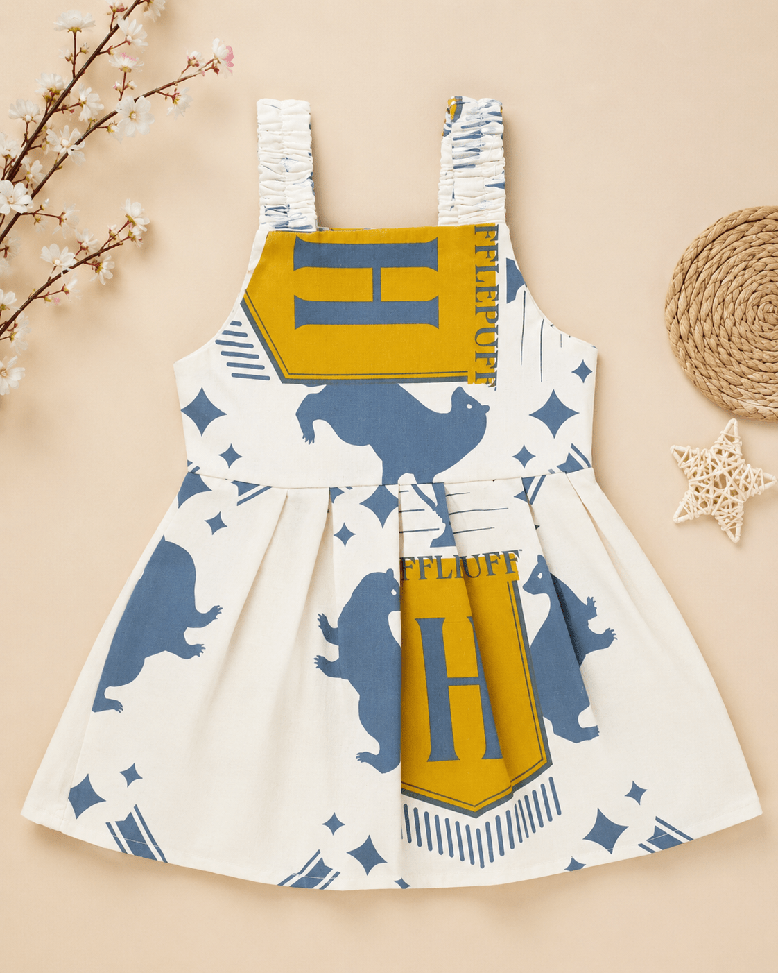 Baby Girls Hufflepuff Print Cotton Frock - Mashoom Janan