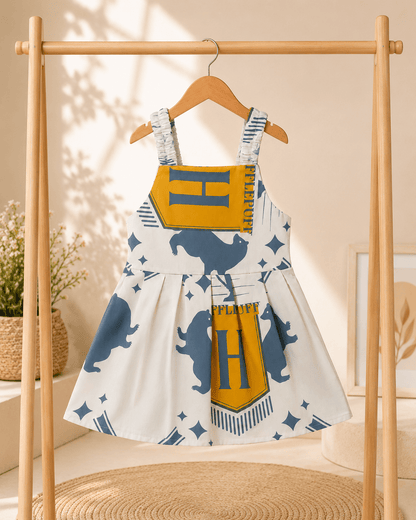 Baby Girls Hufflepuff Print Cotton Frock - Mashoom Janan
