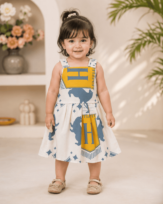 Baby Girls Hufflepuff Print Cotton Frock - Mashoom Janan