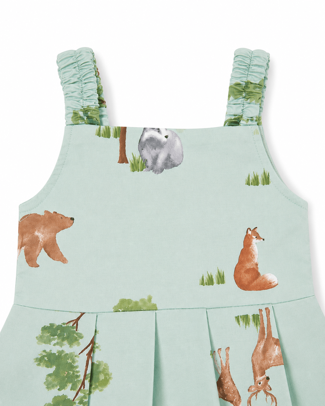 Baby Girls Mint Green Wildlife Print Sando Frock - Mashoom Janan