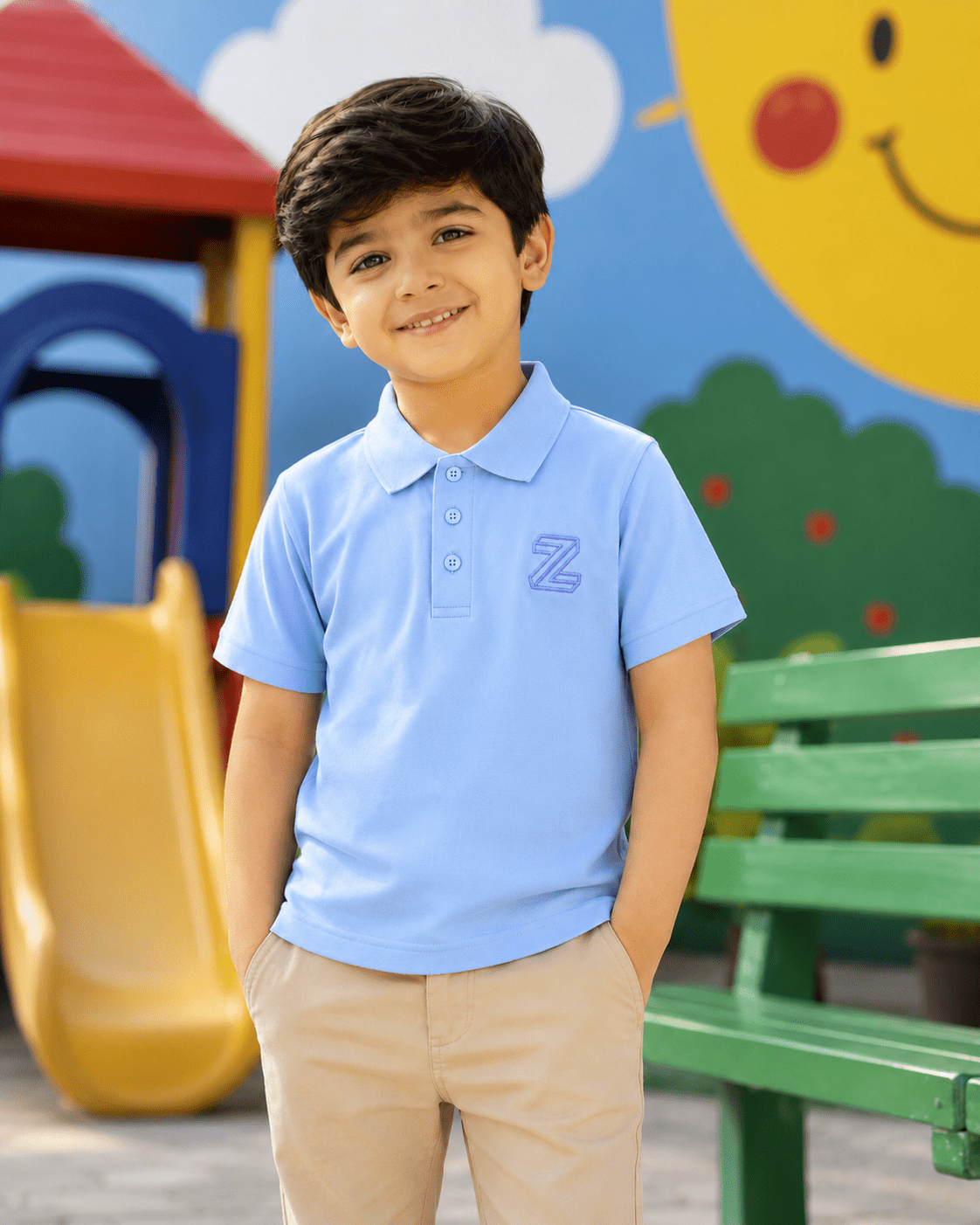 Mashoom Janan Kids' Essential Short-Sleeve Polo - front view - Mashoom Janan
