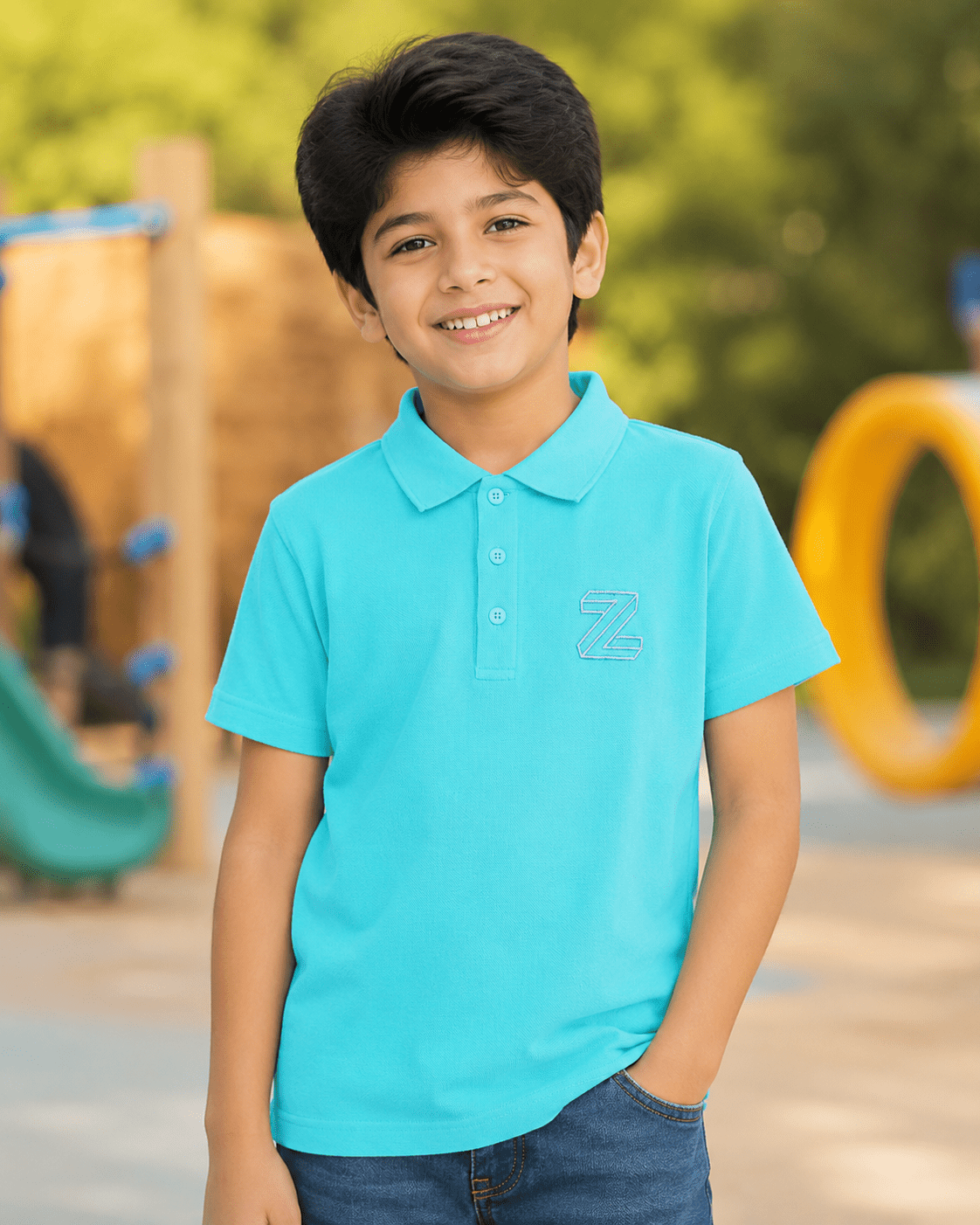 Mashoom Janan Kids' Essential Short-Sleeve Polo - styled on kid model - Mashoom Janan