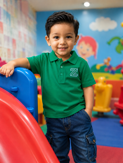 Mashoom Janan Kids' Essential Short-Sleeve Polo - close-up of fabric and collar - Mashoom Janan