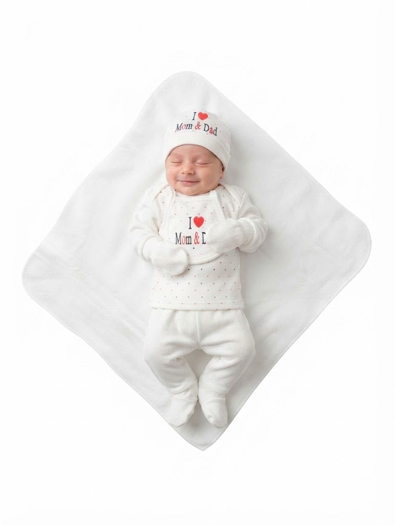 Newborn Baby 8-Piece Layette Gift Set - "I Love Mom & Dad" - Mashoom Janan