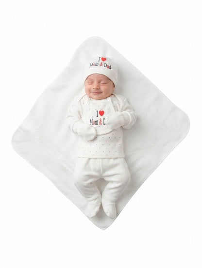 Newborn Baby 8-Piece Layette Gift Set - "I Love Mom & Dad" - Mashoom Janan