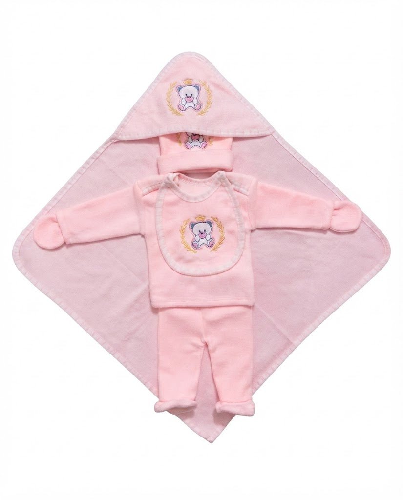 Newborn Baby Luxury Complete 6-Piece Gift Set with Hooded Wrapper (Teddy Bear) - Mashoom Janan