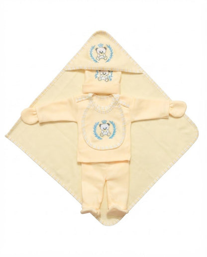 Newborn Baby Luxury Complete 6-Piece Gift Set with Hooded Wrapper (Teddy Bear) - Mashoom Janan