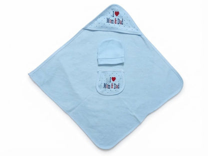 Newborn Cozy Clothing & Hooded Wrapper 5-Piece Gift Set (I Love Mom & Dad) - Mashoom Janan