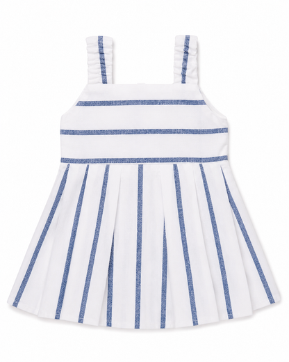 Baby Girl White & Blue Striped Pleated Summer Frock