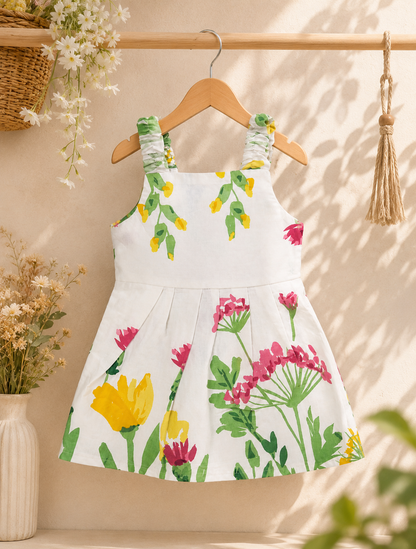 Girls Floral Print Summer Dress | White Cotton Sundress