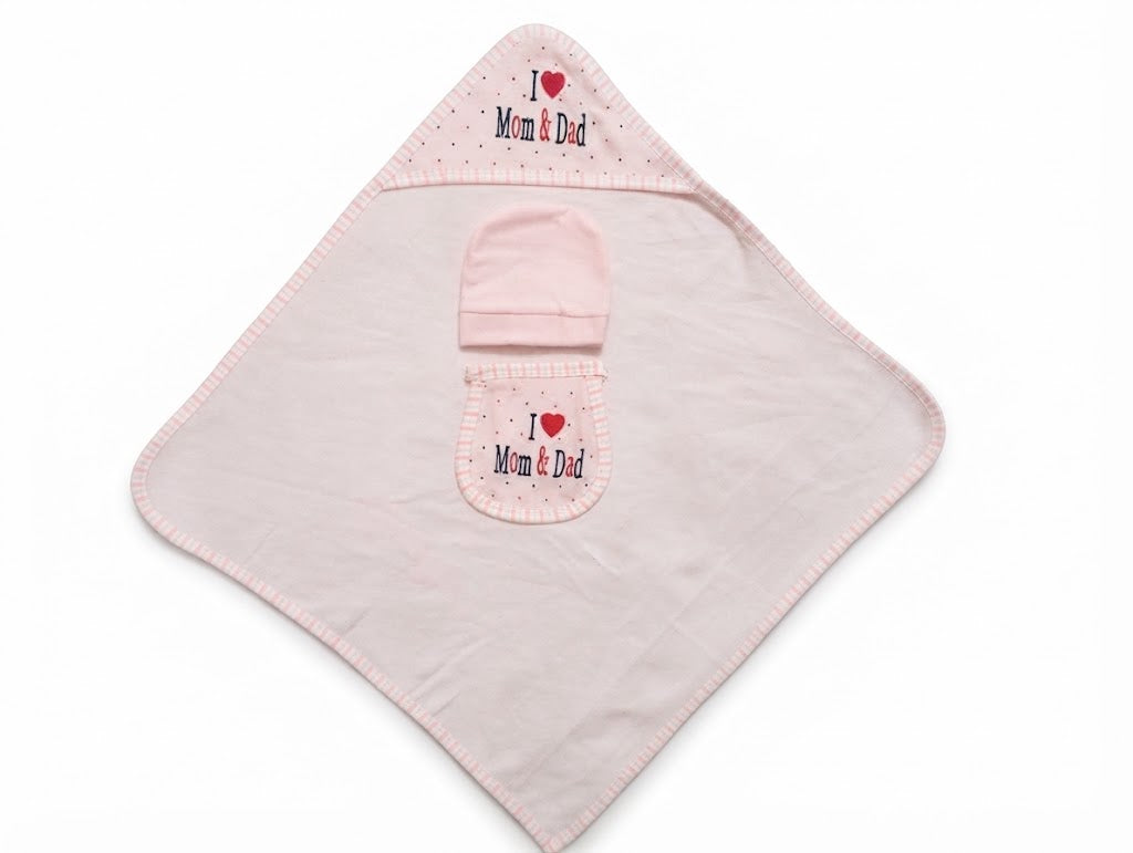 Newborn Cozy Clothing & Hooded Wrapper 5-Piece Gift Set (I Love Mom & Dad)