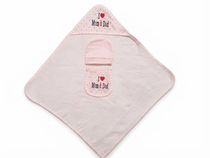 Newborn Cozy Clothing & Hooded Wrapper 5-Piece Gift Set (I Love Mom & Dad)