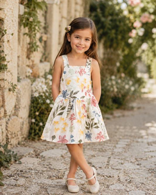 Baby Girl Floral Garden Print Cotton Frock