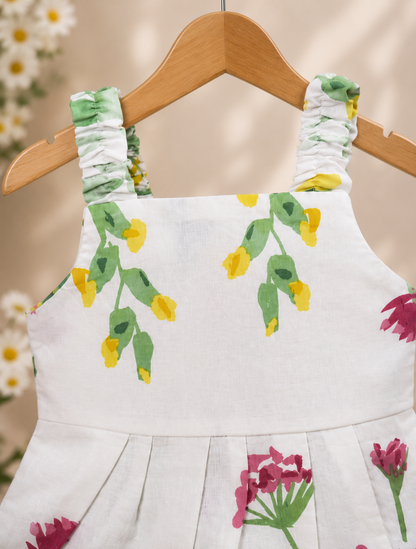 Girls Floral Print Summer Dress | White Cotton Sundress