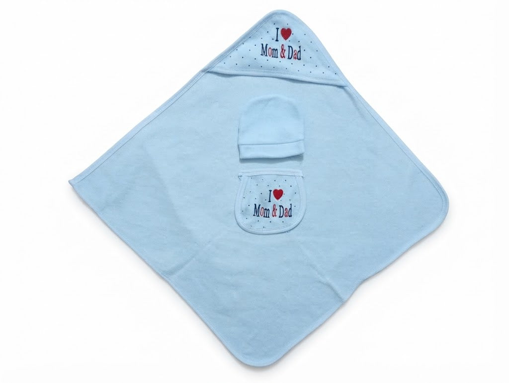 Newborn Cozy Clothing & Hooded Wrapper 5-Piece Gift Set (I Love Mom & Dad)