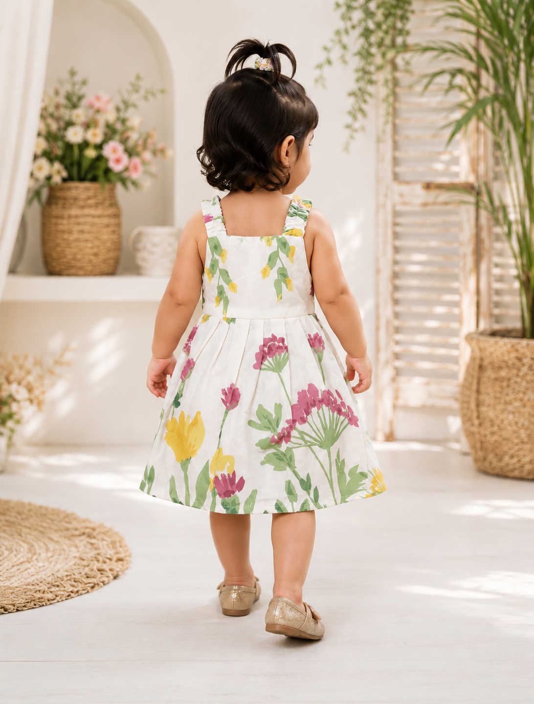 Girls Floral Print Summer Dress | White Cotton Sundress