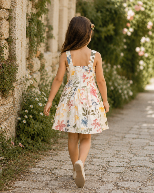 Baby Girl Floral Garden Print Cotton Frock